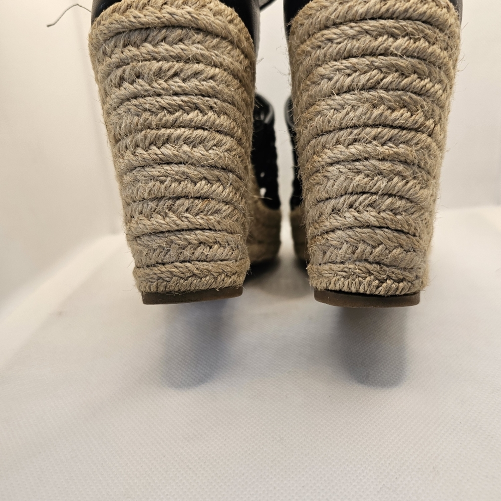Steve Madden Joni wedge sandal shoes 6.5 heels black espadrilles open toe lace - Picture 6 of 11